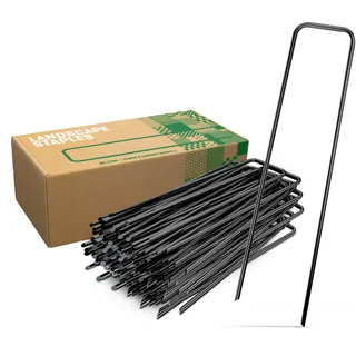 GardenGloss® Erdanker aus Stahl unverzinkt (250 Stück) - Stabile Bodenanker für Unkrautvlies, Gartenvlies, Zaun & Netz - 150 MM Lang, 25 MM Breit, Ø 2.7 MM Schwarz