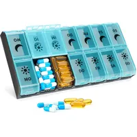 Daviky Medikamentenbox 7 Tage, groß & leicht zu öffnen, BPA-frei, Tablettenbox 7 Tage morgens abends, Pillendose 7 Tage 2 Fächer übersichtlich, Tabletten Box 7Tage, Tablettenbox (Cyan)