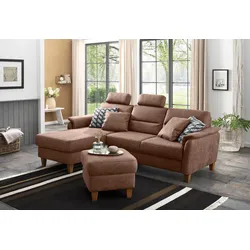 Ecksofa HOME AFFAIRE "Palmera L-Form", braun (haselnuss), B:244cm H:89cm T:163cm, 100% Polyester, Struktur (100% Polyester), Luxus-Microfaser in Lederoptik (100% Polyester), Sofas, Federkern, wahlweise mit Bettfunktion und mit/ohne Bettkasten