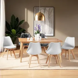 Tectake Esszimmerstuhl Frederikke Textil weiß 6er Set
