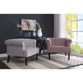 Atlantic Home Collection Sessel Charlie Samt 86 x 70 x 74 cm Grau mit Wellenunterfederung