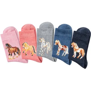 H.I.S. H.I.S Socken, (Packung, 5 Paar), Mit unterschiedlichen Pferdemotiven H.I.S 1x hellrosa-meliert, 1x lachs-meliert, 1x hellgrau-meliert, 1x jeans-meliert, 1x dunkel jeans-meliert