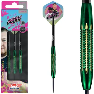 BULL'S Ricky Evans Grün Steel Darts | Shell Coated Brass 21g Steeltip Darts | Professionelle Dartpfeile für jeden Spieler