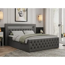 MKS Boxbett, GOLD-9 Led, 160/200 Dunkelgrau Kunstleder - H4