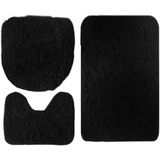 Poo4kark Badteppich rutschfeste Ständer Badematten 3ER Set - Super weiches Bad-Teppiche angenehm Wasser saugfähig Toilette Wanne Air Bodenmatte Antirutschmatte Teppich (Schwarz, One Size)