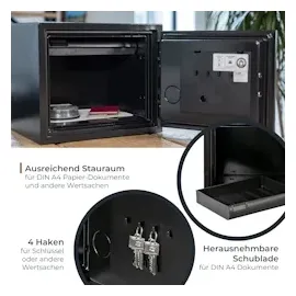 HMF 46161 Feuerfester Tresor mit Zahlenschloss, 41,2 x 35,5 x 36,3 cm,