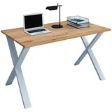 VCM my office Lona Schreibtisch honig-eiche rechteckig, X-Fuß-Gestell silber 140,0 x 80,0 cm