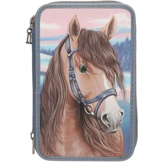 DEPESCHE 13415 Miss Melody 3 Fach Federtasche mit 3D-Effekt und Pferde Motiv, Federmappe mit Buntstiften, Schere, Lineal UVM.