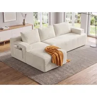 GLP 238 cm Modulares Sofa, Ecksofa mit Recamiere links 4-Sitzer mit breiten Armlehnen, Seitliche Staufächer, L-förm Couch mit Tiefer Sitzfläche,... - Weiß