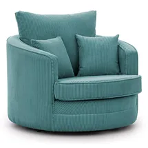 S-Style Drehsessel Ted Cord 107 x 94 x 100 cm Türkis drehbar mit Kissen