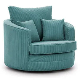 S-Style Drehsessel Ted Cord 107 x 94 x 100 cm Türkis drehbar mit Kissen