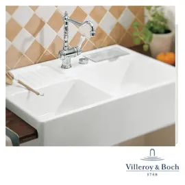 Villeroy & Boch Spülstein Doppelbecken weiß alpin + Handbetätigung
