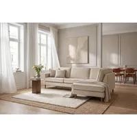 Home Affaire Ecksofa HOME AFFAIRE "Pinto Skandi, 290 cm, Chenille, Struktur, Ottomane links / rechts", beige (creme), B:290cm H:89cm T:217cm, 100% Polyester, Sofas, Ecksofa, mit Keder, Massivholzfüße Eiche geräuchert, Wellenunterfederung