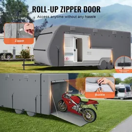 Vevor Wohnwagen-Schutzhülle für 7,3-8,2 m Wohnwagen, Wohnwagenabdeckung aus Vliesstoff wasserdicht Winddicht, Universal-Wohnwagenhülle mit Aufbewahrungstasche, Reparaturflicken, Gurten, Klebeband