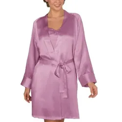 Lady Avenue Pure Silk Short Kimono Rosa Seide Large Damen