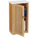 Relaxdays Badezimmerschrank, Hängeschrank mit Einlegeboden, HxBxT: 60x34,5x21 cm, Wandschrank, Bambus & MDF, Natur/weiß