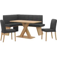 OTTO home Eckbankgruppe OTTO HOME "Nina", schwarz (jet schwarz, dekor eiche ontario), B:185cm H:88cm T:150cm, 90% PES, 5% Nylon, 5% Rayon, Sitzmöbel-Sets, Eckbankgruppe, Sitzgruppe Esszimmer Stühle Tisch und Bank bequem gepolstert