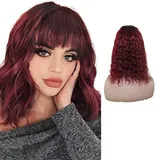 YesJYas Echthaar Perücke Bob Perücke Rot Lace Closure Wig Human Hair 1B/99J Colored Brazilian Body Wave Human Hair Wigs 150% Density For Black Women 10 Zoll