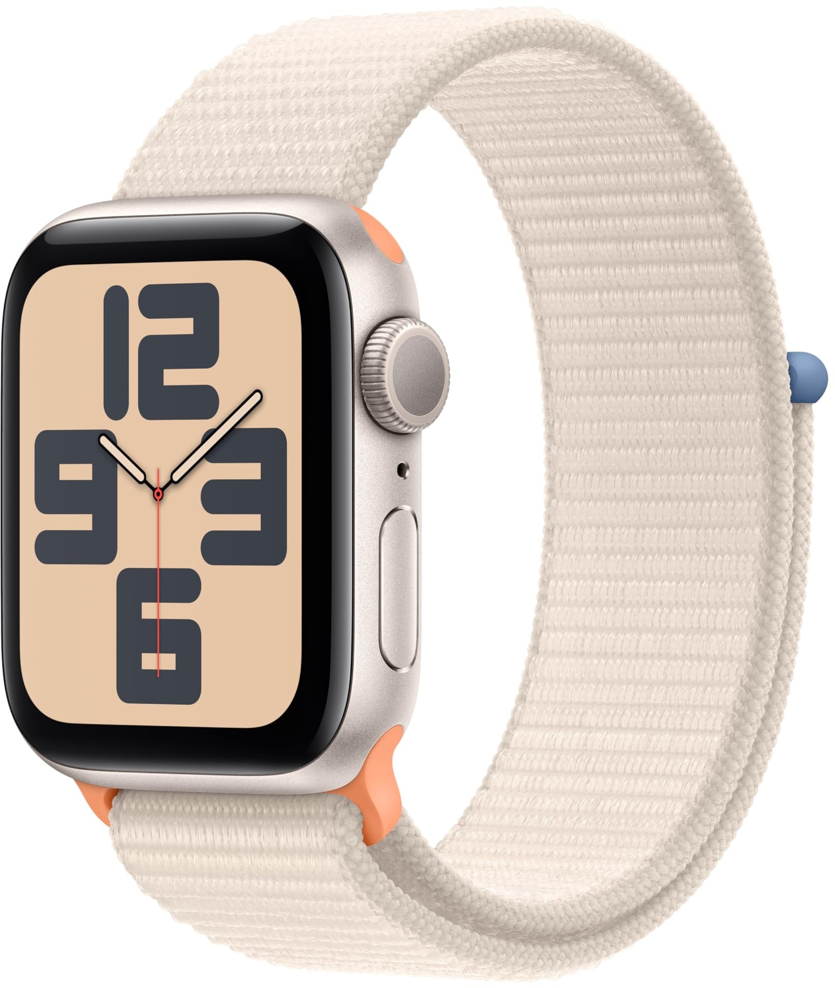 Apple Watch SE (2. Generation, 2023) (GPS, 40 mm) Smartwatch mit Aluminiumgehäuse und Sport Loop Armband in Polarstern. Fitness- und Schlaftracker, Unfallerkennung, Herzfrequenzmesser, CO2 neutral