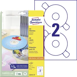 Avery Zweckform CD/DVD-Etiketten L6043-25 Weiß Ø 117mm 25 Blatt 50 St.