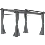 Outsunny Pergola 2,97 x 2,95 m, Wasserabweisender Pavillon mit Sonnendach, Seitenteilen, Terrassenüberdachung, Polyester, Dunkelgrau   Aosom