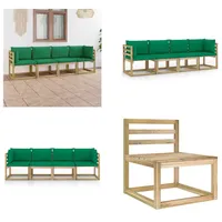 vidaXL Gartensofa 4 Sitzer mit Kissen in Grün - Gartensofa - Gartensofas - Holzsofa - 4-Sitzer-Gartensofa - Grün