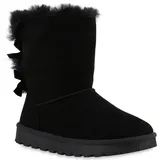 VAN HILL Damen Warm Gefütterte Winter Boots Stiefeletten Bequeme Kunstfell Schuhe Flache Schleifen Stiefel Profilsohle Booties 209776 Schwarz 37 - 37 EU