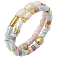 Elli Set Süßwasser-Zuchtperlen Glasbeads 925 Silber vergoldet Ringe Damen