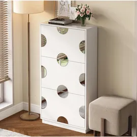 Okwish Schuhschrank 63 x 120 x 24 cm mit 3 Klappen und Spiegel / weiß hochglänzend