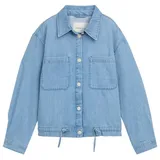 Tom Tailor DENIM Damen Lightweight Jeansjacke mit Kordelzug, blau, Uni, Gr. L