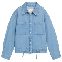 Tom Tailor DENIM Damen Lightweight Jeansjacke mit Kordelzug, blau, Uni, Gr. L