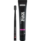 Curaprox Black is White Set für weiße Zähne, Zahnaufhellung mit schwarzer Zahncreme aus Aktivkohle, whitening toothpaste, 1x Zahnbürste und Zahnpasta 90ml