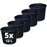 STELLA GREEN 5X Baueimer 12L - Eimer - Mörtelkübel rund 12 Liter - Tragbarkeit - aus Robustem Flexiblem Kunststoff - Kübel - Widerstandsfähig Gegen Mechanische Beschädigungen - Ø 31cm Höhe 23cm