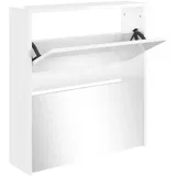 furnicato Schuhschrank mit Spiegel 2 Fächer Hochglanz-Weiß 63x17x67 cm (1-St) - 2 Jahre Gewährleistung - mind. 14 Tage Rückgaberecht - Weiß