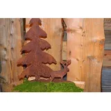 Saremo Deko Hirsch auf Platte in Wolkenform mit Tannenbaum Waldtier Rost Edelrost Metall Rostfigur Deko Dekoration Deko-Idee Winterdeko Dekohirsch Dekotier Rostdeko Gartendeko Geschenk-Idee Geschenk