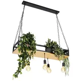 QAZQA - Industrie I Vintage I Industrie I Vintage I Hängelampe I Pendellampe I Pendelleuchte schwarz mit Holz 5-flammig-Licht - Regal I Wohnzimmer I Schlafzimmer - Rechteckig I Länglich - LED geeignet
