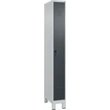 C+P Spind Classic PLUS, Füße, 1 Abteil, 1950x250x500mm, 7035/7016 Verschluss Sicherheits-Drehriegel 3 Garderobenhaken