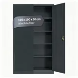LagerZwei Mehrzweckschrank 195x100x50cm I Metallschrank, 4 Fachböden I Großer Aktenschrank, abschließbar I Robuster Allzweckschrank als Werkstattschrank & Büroschrank I Stahlschrank anthrazit