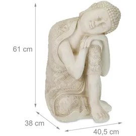 Relaxdays Buddha Figur, 61 cm, wetterfest, frostsicher, Dekobuddha, cremeweiß