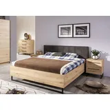 Bettgestell HOME AFFAIRE "Sardinia, FSC-zertifizierter Holzwerkstoff", braun (dekor artisan eiche, anthrazit), B:176,6cm H:94cm L:212cm, Betten, Bettgestell, mit gepolstertem Kopfteil, Metallfuß in Kufenform, 160 oder 180x200cm