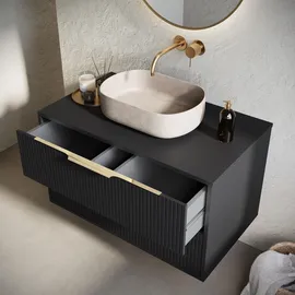 Badplaats Waschbeckenunterschrank Rimini 2 Schubladen Schwarz Matt - 80 x 46 cm