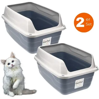 GarPet 2x Katzenklo Hoher Rand Extra hohe Katzentoilette offen Katzenklo mit hohem Rand groß ohne Deckel Doppelpack Sparpaket