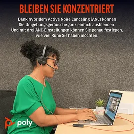 Poly Blackwire 8225 USB-C Stereo-Headset + USB-C/A-Adapter, ANC, MS-Teams