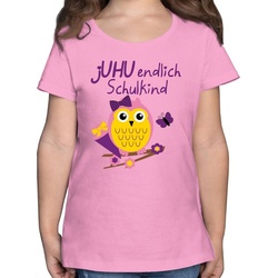 Shirtracer T-Shirt jUHU endlich Schulkind Eule Schultüte Einschulung Mädchen rosa 128 (7/8 Jahre)