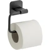 WENKO Turbo-Loc® Toilettenpapierhalter ohne Bohren Mod. Porto Black, Wandmontage mit Klebepad, optional zum Schrauben, Klopapierhalter für eine Rolle ohne Deckel, lackierter Edelstahl, schwarz matt