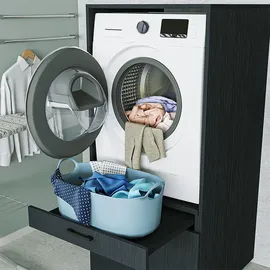 roomart Serie 1 Waschmaschinen-Schrankwand 194 cm Schwarz/Eiche Holz, Metall, Spanplatte