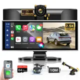 【Perfekte Größe】11.26 Zoll Carplay Display Android Auto Display mit 2.5K Dashcam Auto Vorne Hinten Tragbarer Driveplay Pro mit Rückfahrkamera mit Bluetooth Mirror Link Siri 64G TF-Karte A.pple Carplay