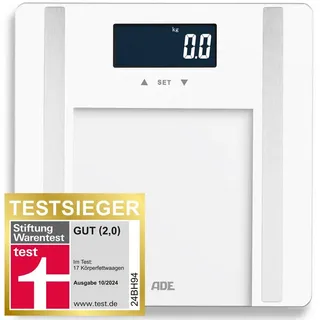 ADE Körper-Analyse-Waage Digitale Körperfettwaage "Ines" bis 200 kg, präzise Körperwaage, Testsieger Stiftung Warentest Ausgabe 10/2024 weiß