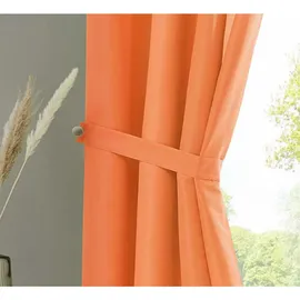 Gardinenbox 2er Set Vorhänge Schal Schlaufen »Berlin« HxB 225x140 cm Orange Blickdicht Microsatin Lichtdurchlässig Kräuselband Uni Matt, 20400N2