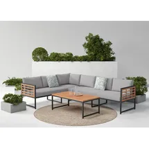 Konifera Gartenlounge-Set KONIFERA "Lamia", schwarz (braun, schwarz,), Massivholz, Stahl, Sitzmöbel-Sets, Stahl, Akazienholz, verschiedene Stellmöglichkeiten, Loungeset